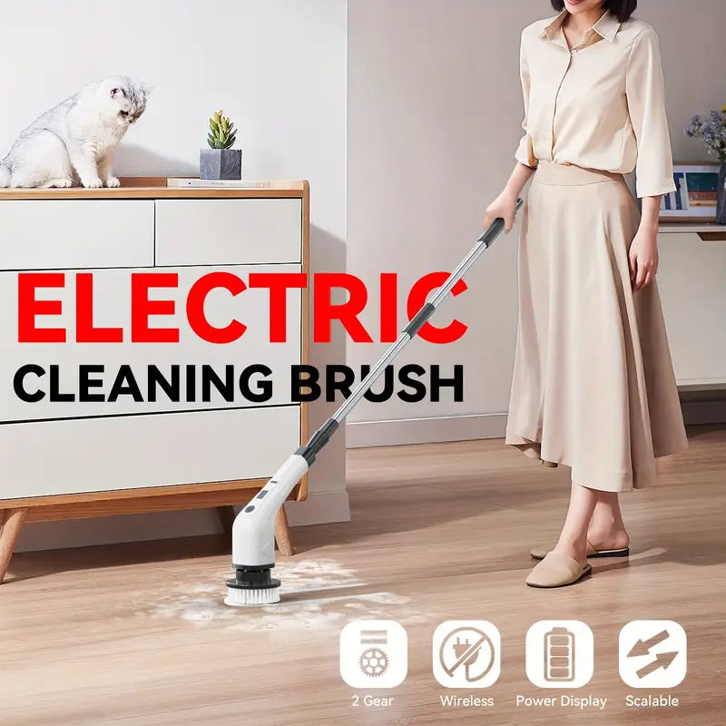 🧼⚡ 5-in-1 Electric Spin Scrubber – Cordless Handheld Power Cleaning Brush with 5 Replaceable Heads for Bathroom, Kitchen & Shoes